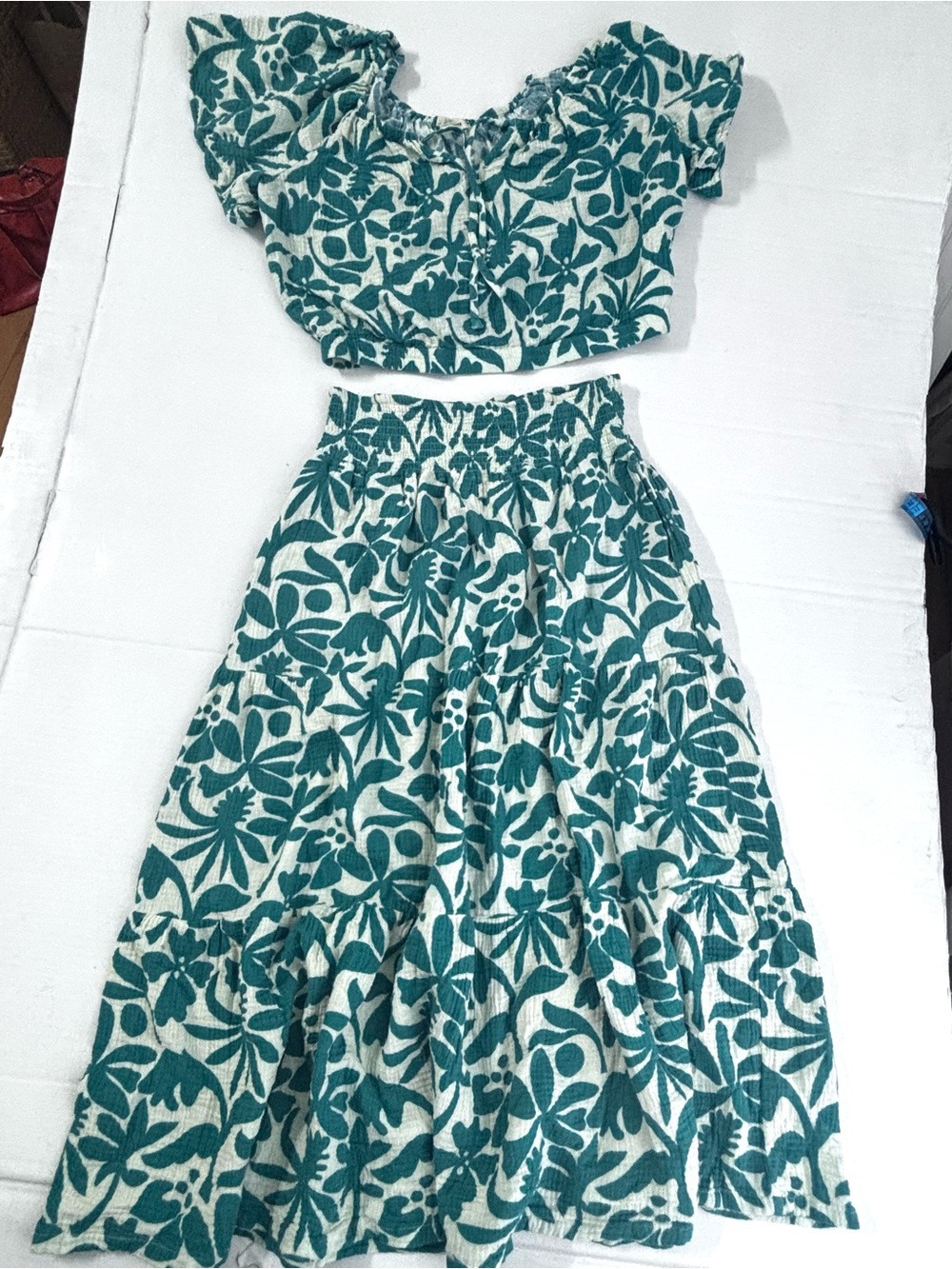 Marine Layer Teal Floral Crop Top and Maxi Skirt Set Large XL Skirt Large Top